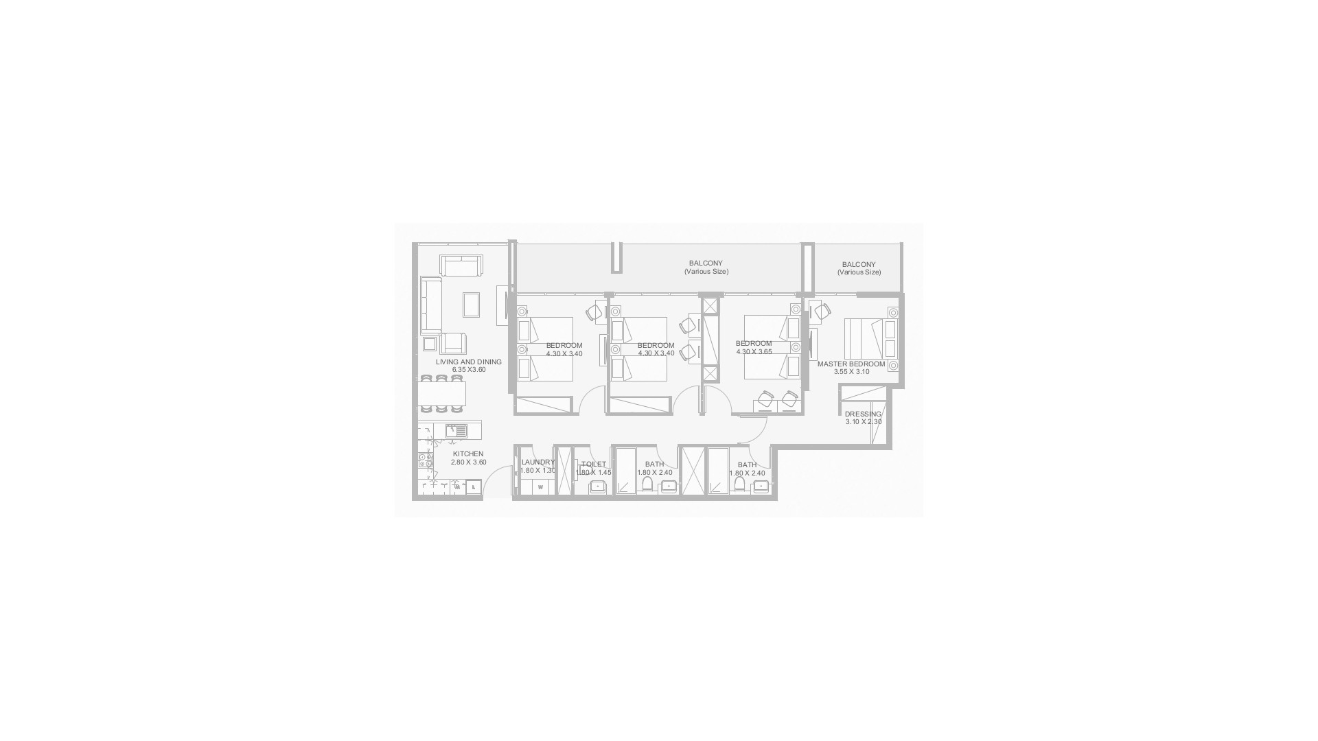 Property floor plan, 4 bedrooms in PLAZA 2 BY REPORTAGE No. 11009